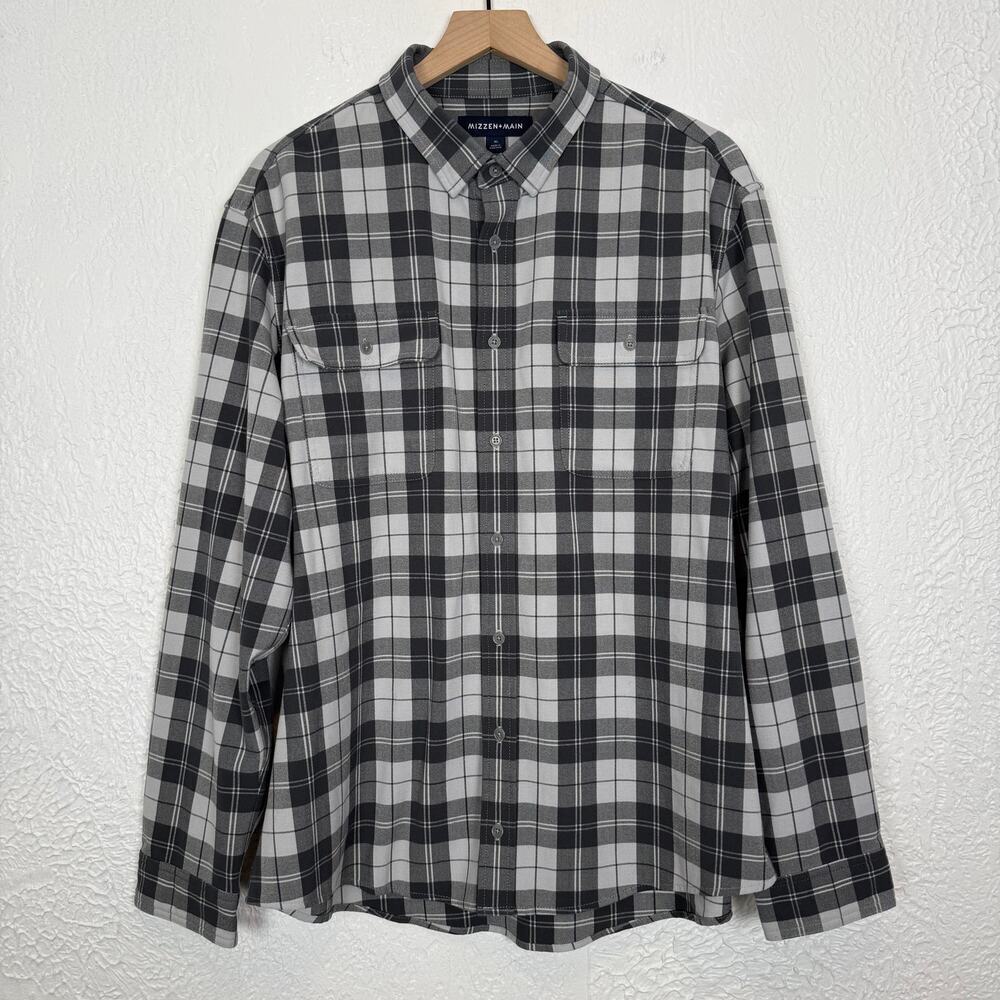 Mizzen+Main Men's Tonal Gray Plaid Upstate Flannel Button Down Shirt Size XL